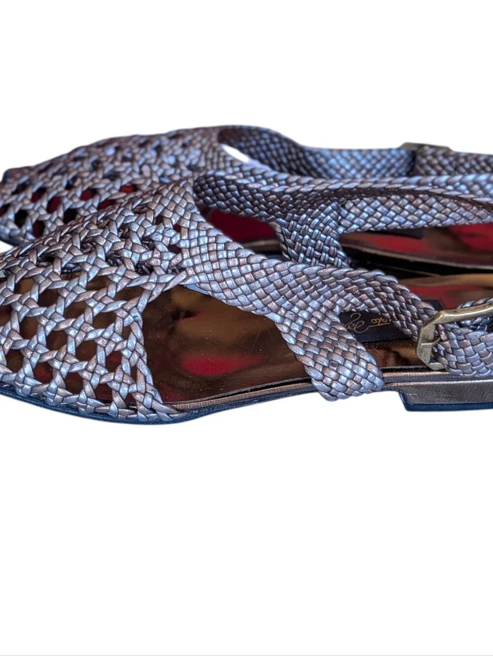 Sesto Meucci Metallic Silver Woven Leather Sandals Open Toe Luxury Leather 7.5 N